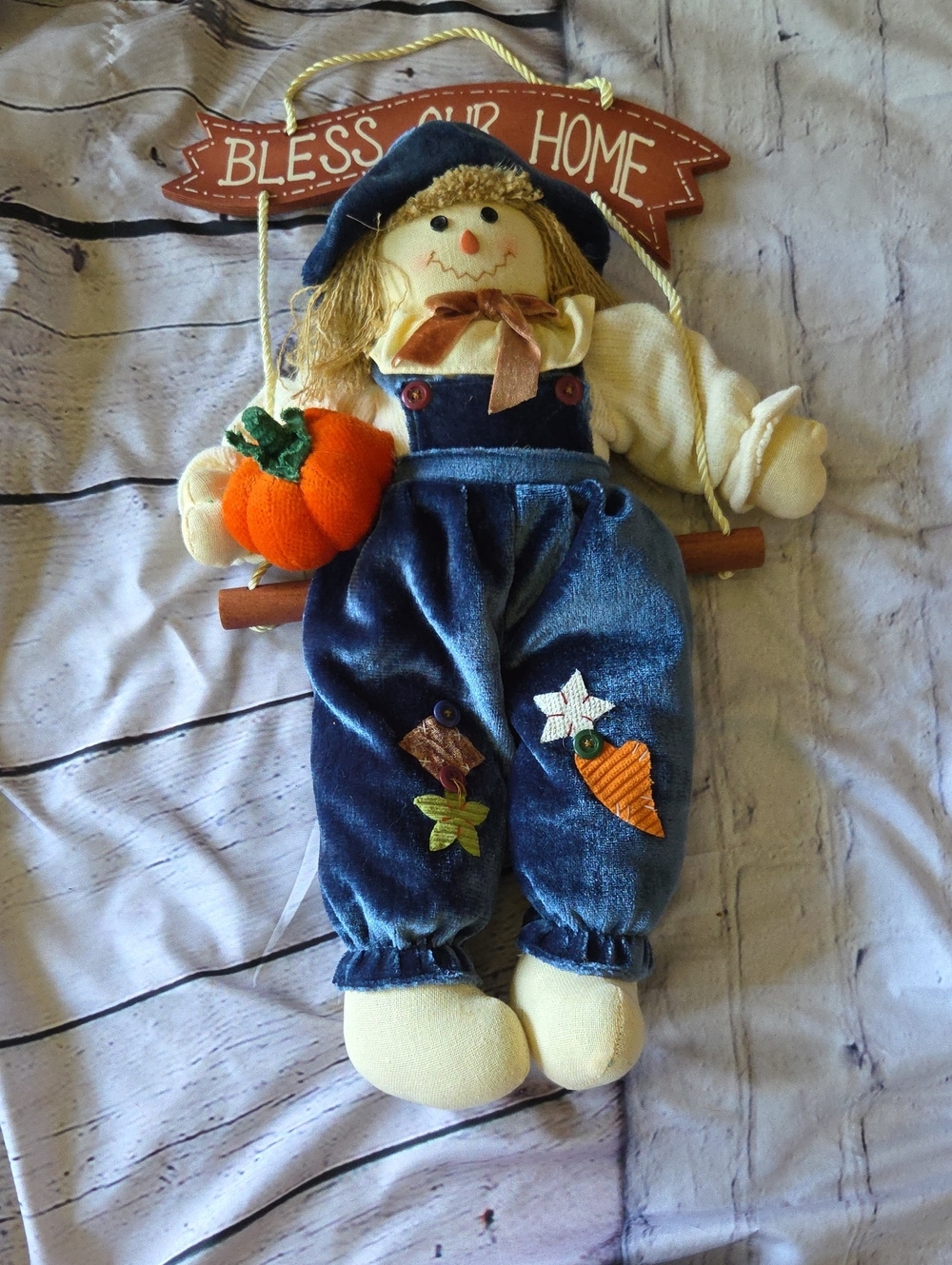 Bless Our Home Fall Scarecrow Doll with Pumpkin
